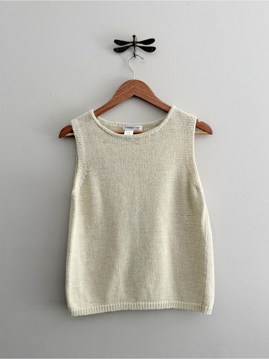 Vintage Tops - 90 Sleeveless Cotton Knit Tank Sweater in Cream Womens Medium